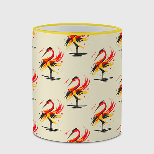 Кружка цветная Аист и пятна / 3D-Желтый кант – фото 2