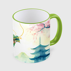 Кружка 3D Japanese dragon - watercolor art, цвет: 3D-светло-зеленый кант