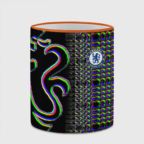 Кружка цветная Chelsea fc glitch / 3D-Оранжевый кант – фото 2