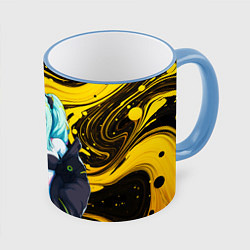 Кружка 3D Ребекка и Киберпанк, цвет: 3D-небесно-голубой кант