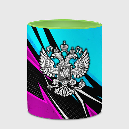 Кружка цветная Герб рф - неоновый / 3D-Белый + светло-зеленый – фото 2