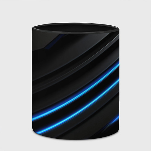 Кружка цветная Синие неоновые линии на черном / 3D-Белый + черный – фото 2