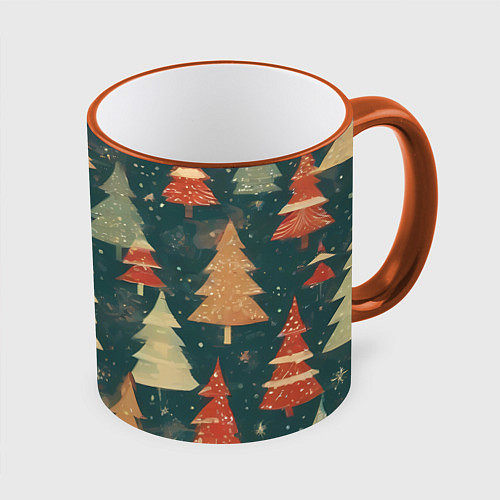 Кружка цветная Елки новый год / 3D-Оранжевый кант – фото 1