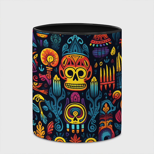 Кружка цветная Паттерн в мексиканском фолк-стиле / 3D-Белый + черный – фото 2