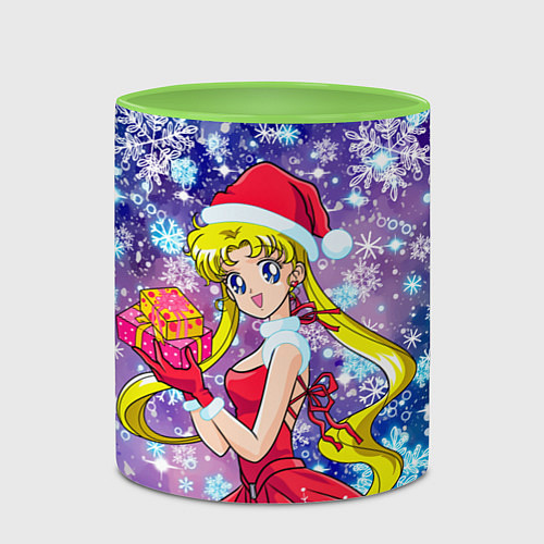 Кружка цветная Новогодняя Сейлор Мун / 3D-Белый + светло-зеленый – фото 2