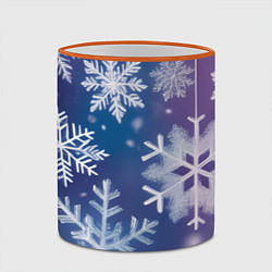 Кружка 3D Снежинки на фиолетово-синем фоне, цвет: 3D-оранжевый кант — фото 2