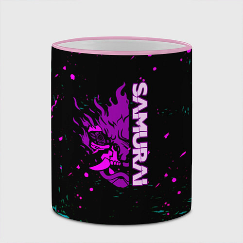Кружка цветная Неоновый самурай киберпанк / 3D-Розовый кант – фото 2