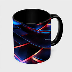 Кружка 3D Синие абстрактные плиты, цвет: 3D-белый + черный