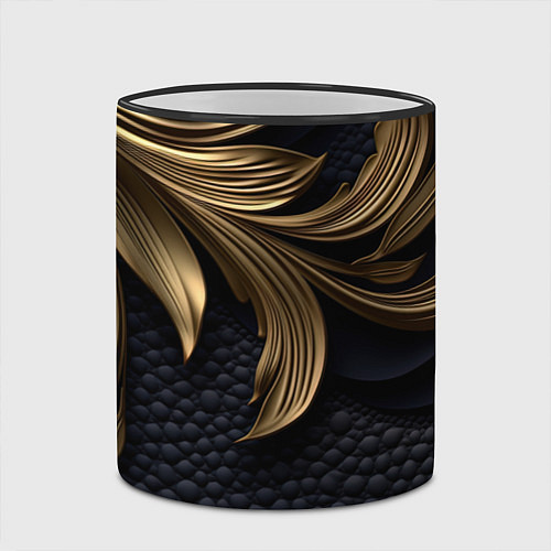 Кружка цветная Золотые узоры в виде листьев / 3D-Черный кант – фото 2