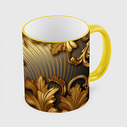Кружка 3D Золотая текстура и абстракции, цвет: 3D-желтый кант