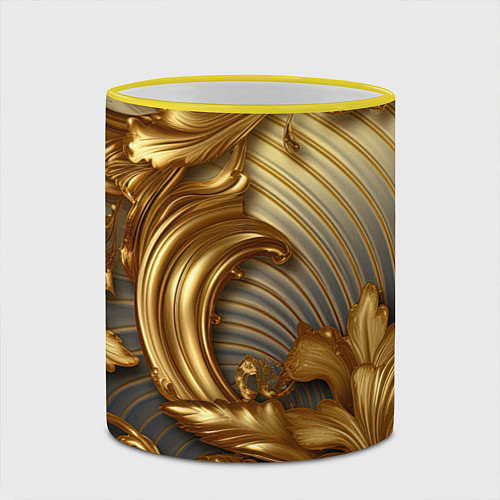 Кружка цветная Золотая текстура и абстракции / 3D-Желтый кант – фото 2
