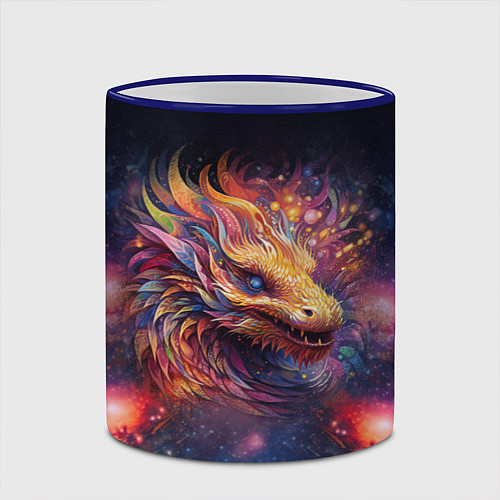 Кружка цветная Космический дракон - символ года / 3D-Синий кант – фото 2