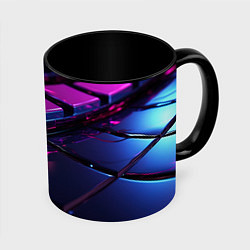 Кружка 3D Фиолетовые плитики абстракция, цвет: 3D-белый + черный