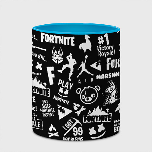 Кружка цветная Fortnite alllogo black / 3D-Белый + небесно-голубой – фото 2