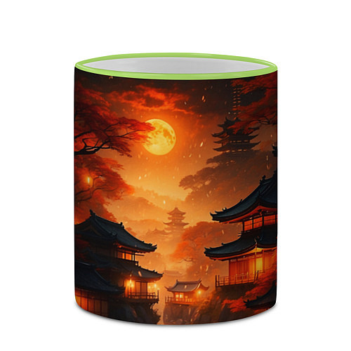 Кружка цветная Мрачная япония - пейзаж / 3D-Светло-зеленый кант – фото 2