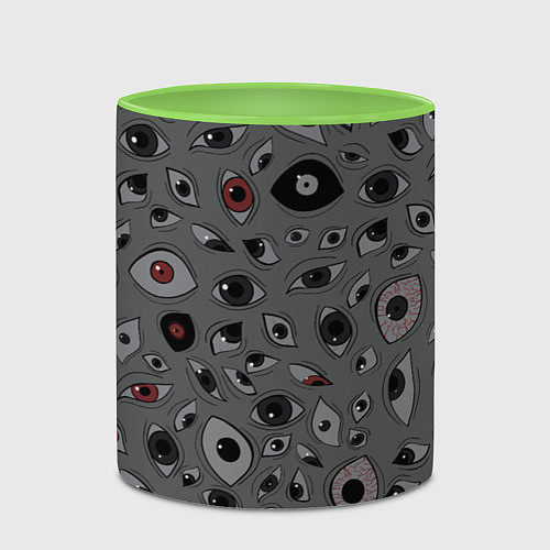 Кружка цветная Серый цвет: глазики-косоглазики / 3D-Белый + светло-зеленый – фото 2