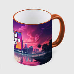 Кружка 3D GTA 6 nigh city, цвет: 3D-оранжевый кант