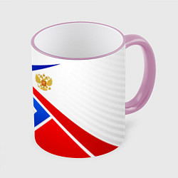 Кружка 3D Герб РФ - классические цвета флага, цвет: 3D-розовый кант