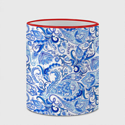 Кружка 3D Гжельская роспись на белом фоне, цвет: 3D-красный кант — фото 2