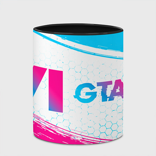 Кружка цветная GTA 6 neon gradient style по-горизонтали / 3D-Белый + черный – фото 2