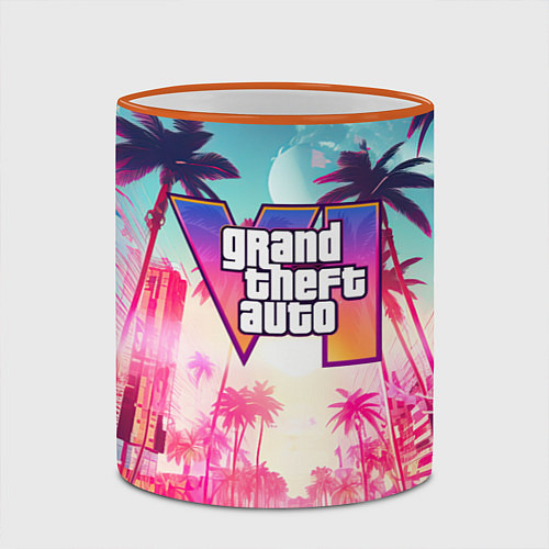 Кружка цветная Gta 6 logo vice city style / 3D-Оранжевый кант – фото 2