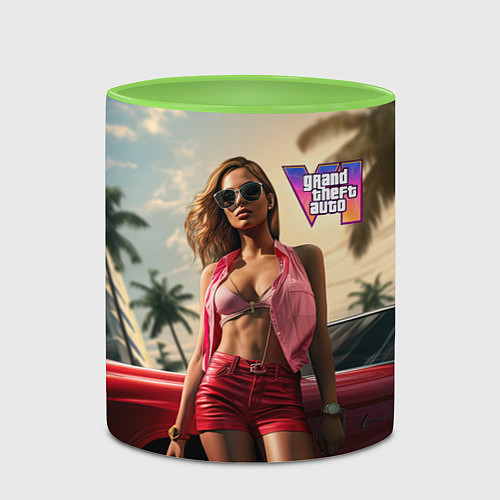 Кружка цветная Девушка GTA 6 / 3D-Белый + светло-зеленый – фото 2