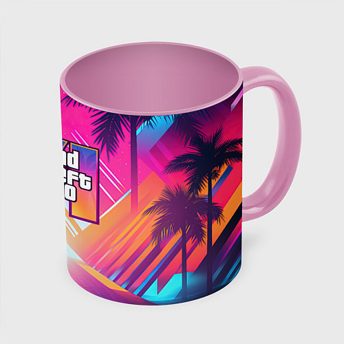 Кружка цветная GTA6 hot summer Vaporwave / 3D-Белый + розовый – фото 1