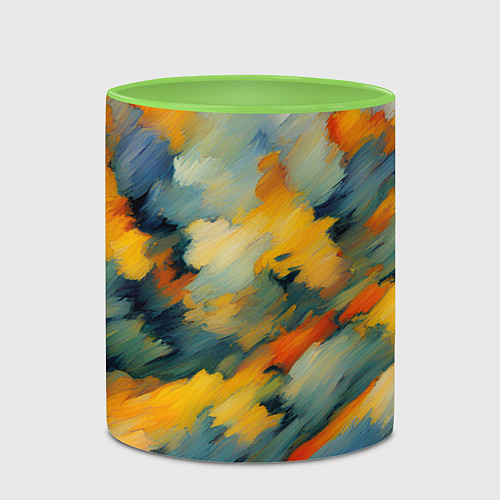 Кружка цветная Жёлтые и синие мазки / 3D-Белый + светло-зеленый – фото 2