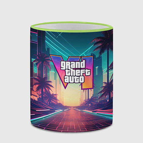 Кружка цветная GTA 6 night city logo / 3D-Светло-зеленый кант – фото 2