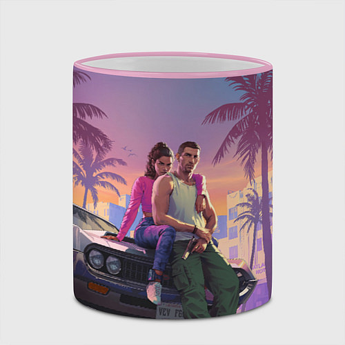 Кружка цветная GTA 6 Люсия и Джейсен / 3D-Розовый кант – фото 2