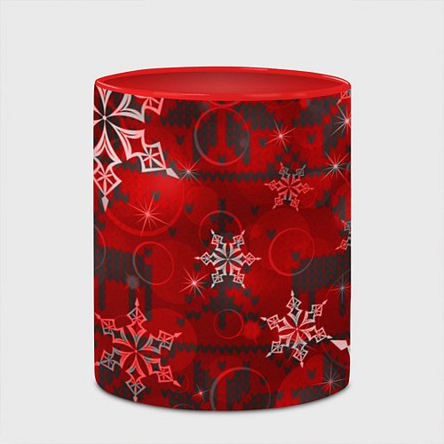 Кружка цветная Рождественские узоры снежинки / 3D-Белый + красный – фото 2