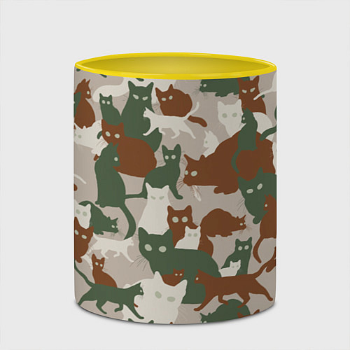 Кружка цветная Кошки - камуфляж / 3D-Белый + желтый – фото 2