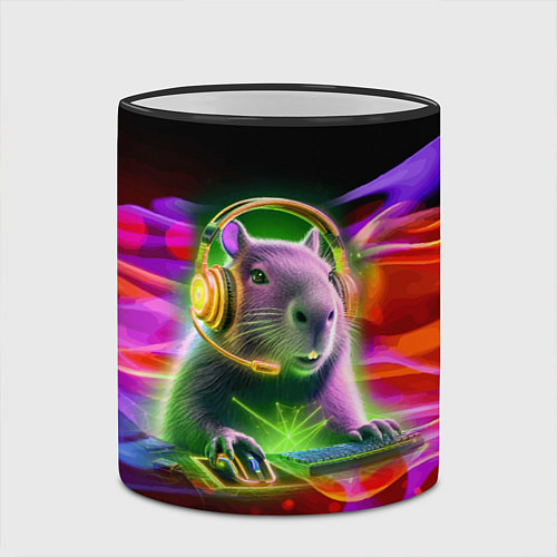 Кружка цветная Capybara is an avid gamer / 3D-Черный кант – фото 2