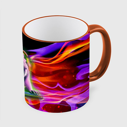 Кружка цветная Capybara is an avid gamer / 3D-Оранжевый кант – фото 1