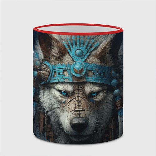 Кружка цветная Волк индеец / 3D-Красный кант – фото 2