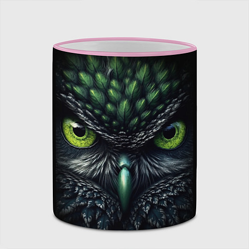 Кружка цветная Грозная зеленая сова / 3D-Розовый кант – фото 2