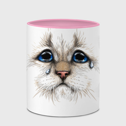 Кружка цветная Белый плачущий кот / 3D-Белый + розовый – фото 2