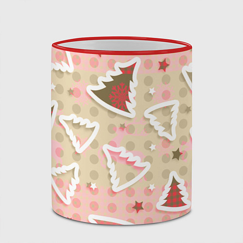 Кружка цветная Розовые узоры ёлки / 3D-Красный кант – фото 2