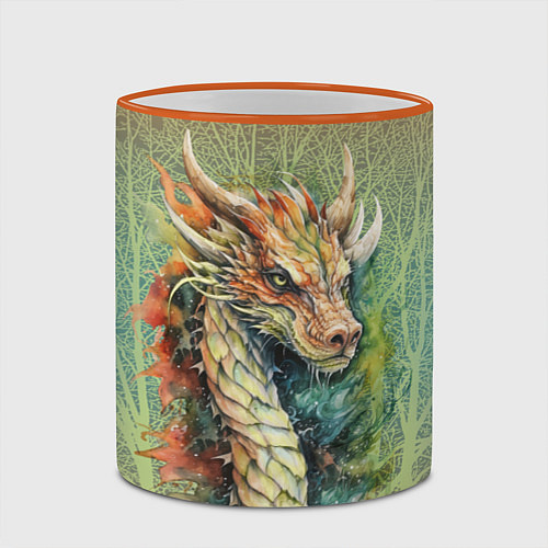 Кружка цветная Зеленый древесный дракон с деревьями / 3D-Оранжевый кант – фото 2