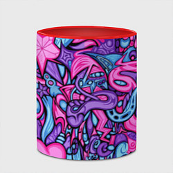 Кружка 3D Узор розово-фиолетовый черепа и сердца, цвет: 3D-белый + красный — фото 2