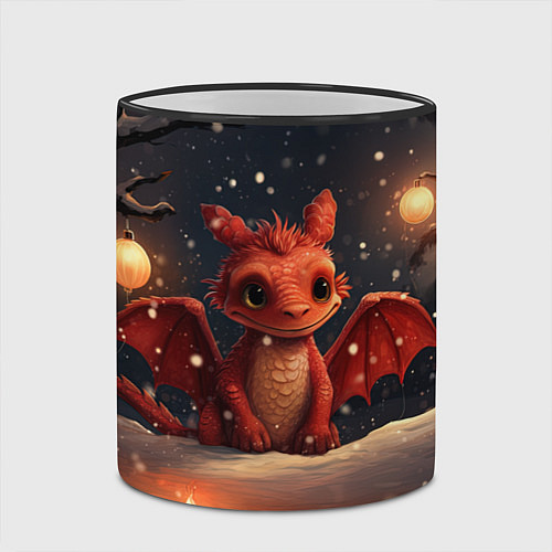 Кружка цветная Дракоша в лесу с фонариками / 3D-Черный кант – фото 2