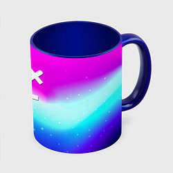 Кружка 3D Love death robots neon gradient serial, цвет: 3D-белый + синий