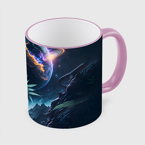 Кружка цветная Вид на землю с другой планеты / 3D-Розовый кант – фото 1