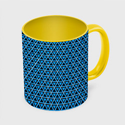 Кружка 3D Синие и чёрные треугольники, цвет: 3D-белый + желтый