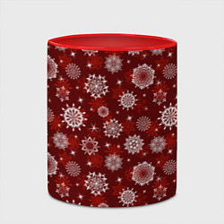 Кружка 3D Snowflakes on a red background, цвет: 3D-белый + красный — фото 2