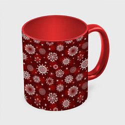 Кружка 3D Snowflakes on a red background, цвет: 3D-белый + красный
