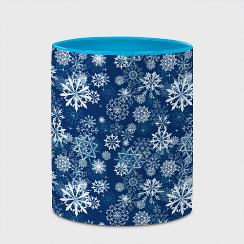 Кружка цветная Snowflakes on a blue background / 3D-Белый + небесно-голубой – фото 2