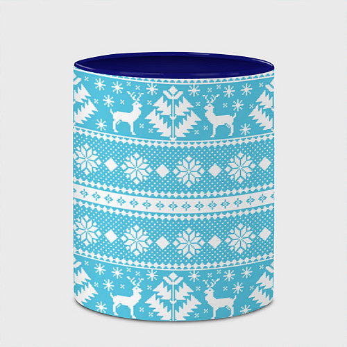 Кружка цветная Новый год ели и олени / 3D-Белый + синий – фото 2