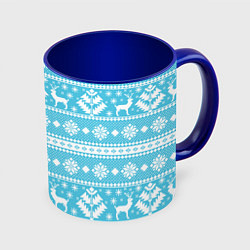 Кружка 3D Новый год ели и олени, цвет: 3D-белый + синий