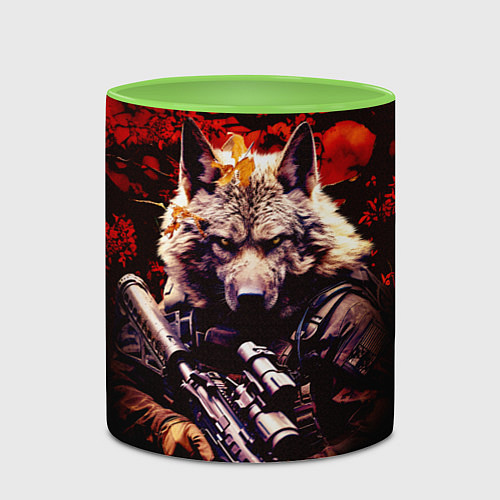 Кружка цветная Волк солдат в красном лесу / 3D-Белый + светло-зеленый – фото 2